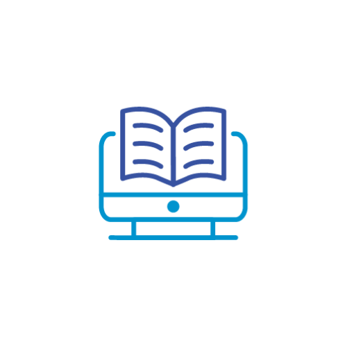 Icon of a computer screen showing a book depicting development.