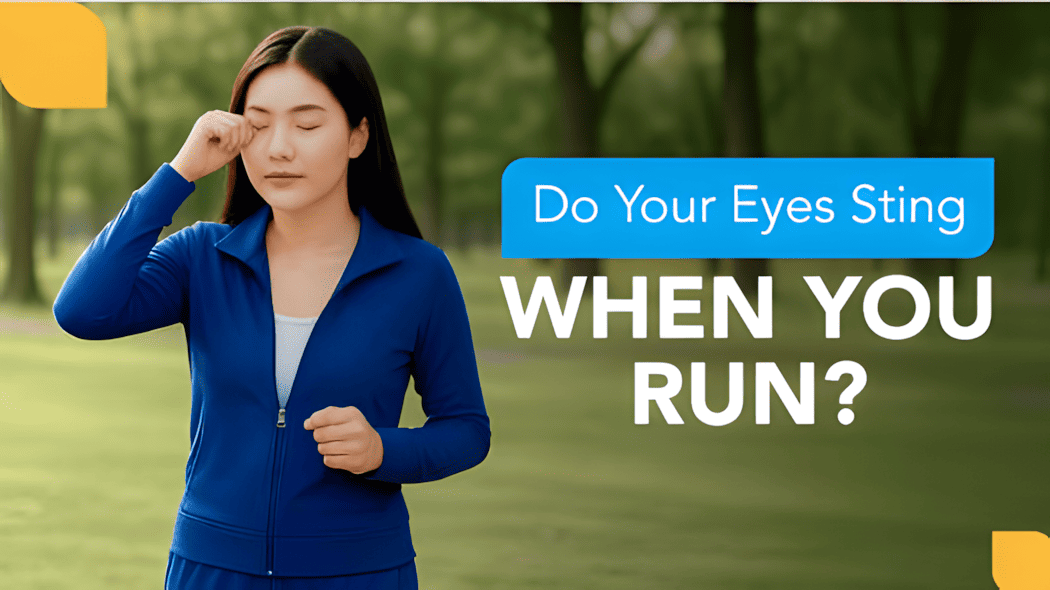 Runner experiencing eye discomfort outdoors