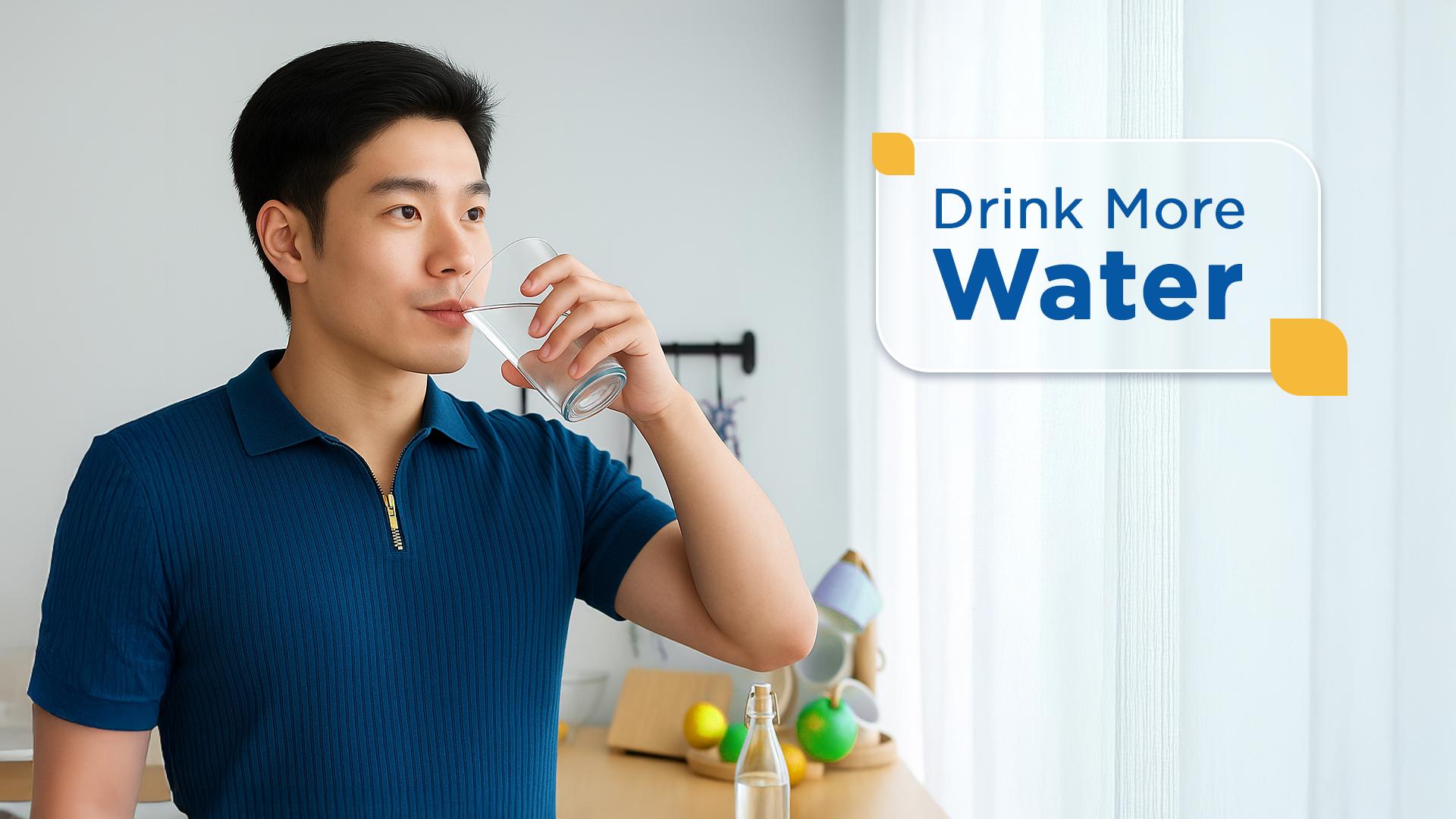 Man drinking water — drink more water