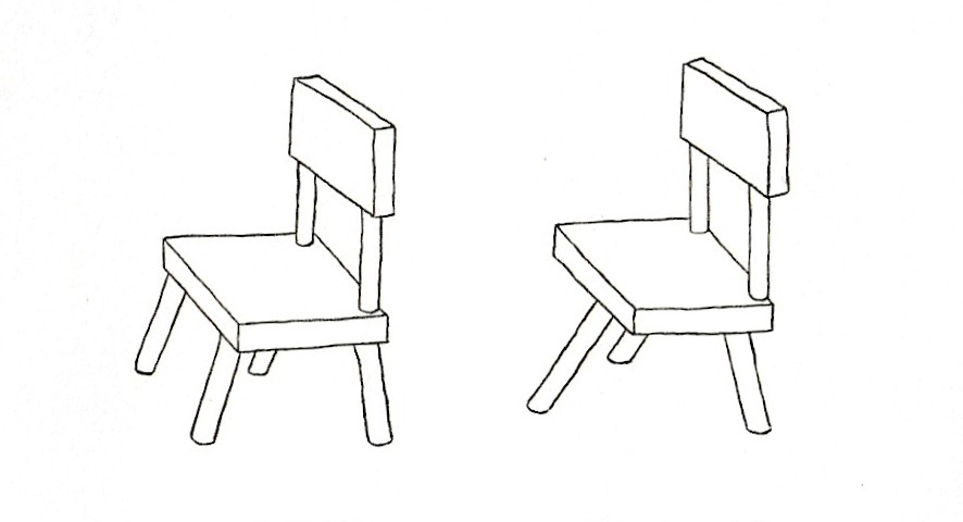 An illustration of a four-legged chair and a stable three-legged chair: “The way they maintain balance is different.”