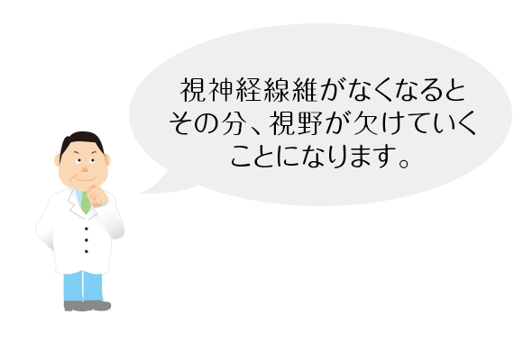視神経繊維がなくなるとその分、視野がかけていくことになります。