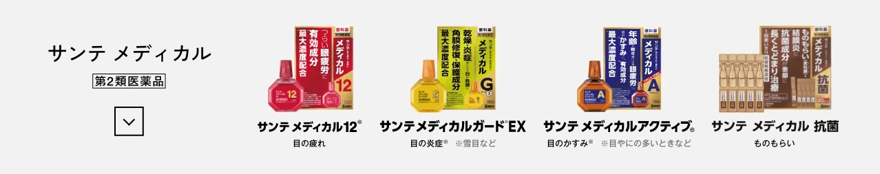 サンテ メディカル 第2類医薬品 サンテ メディカル12 目の疲れ サンテ メディカルガードEX 目の炎症※ ※雪目など サンテ メディカルアクティブ 目のかすみ※ ※目やにの多いときなど サンテ メディカル 抗菌 ものもらい
