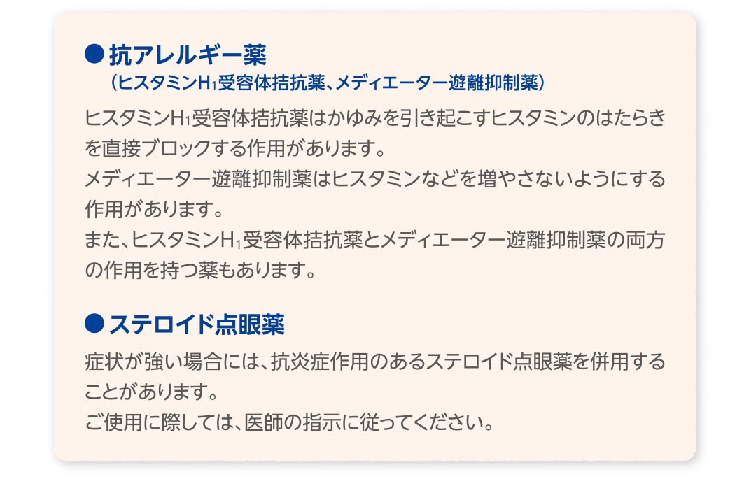 アレルギー性結膜炎の治療薬を説明するイラスト