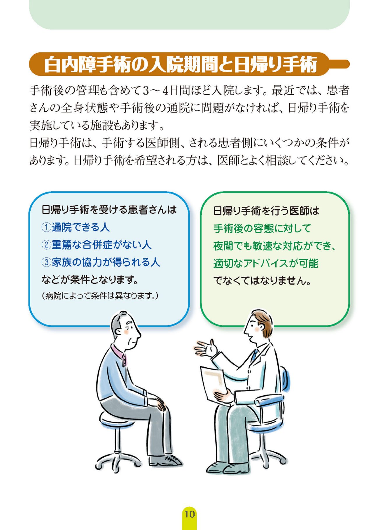 白内障手術の入院期間と日帰り手術