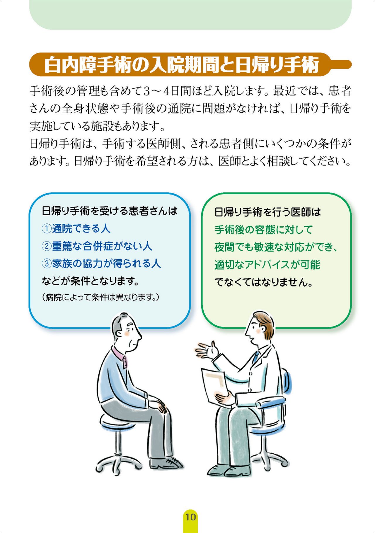 白内障手術の入院期間と日帰り手術