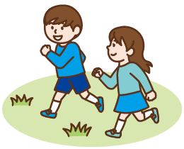 外で元気に遊ぶ男の子と女の子のイラスト