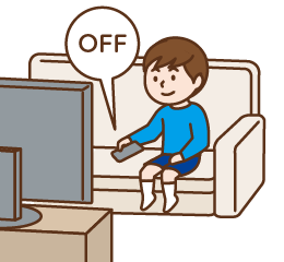 テレビのリモコンスイッチを操作する子どものイラスト