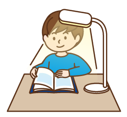 明るい照明の下で本を読む子どものイラスト