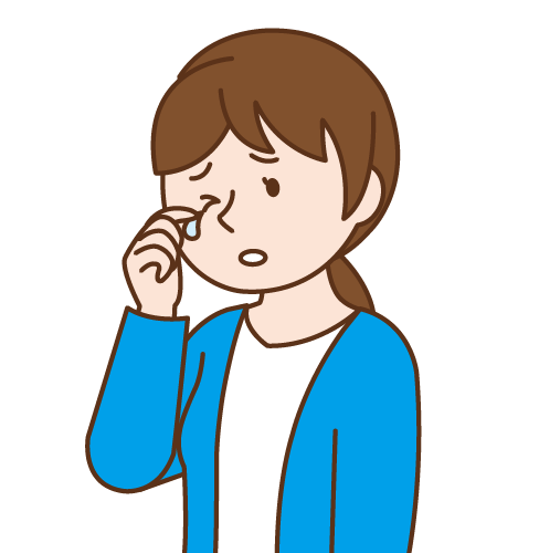 目の異物感で目をこすり涙を流す女性のイラスト
