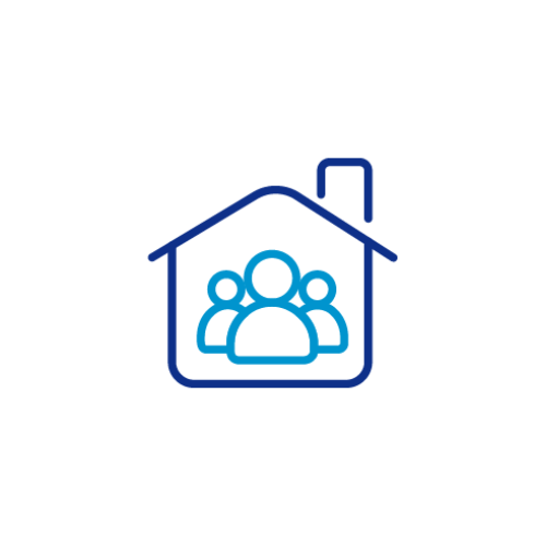 Icon of persons in a house depicting family planning and support.